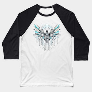 Digital Seraph: Futuristic Angel Baseball T-Shirt